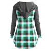 Plaid Raglan Sleeve Two Buttoned Plus Size Hoodie - GREEN 1X