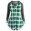 Plaid Raglan Sleeve Two Buttoned Plus Size Hoodie - GREEN L