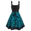 Lace Up Bat Print High Waist Cami A Line Dress - BLACK 2XL