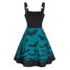 Lace Up Bat Print High Waist Cami A Line Dress - BLACK 3XL