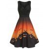 Robe Mi-Mollet d'Halloween à Imprimé Citrouille sans Manches à Taille Haute - multicolor A L