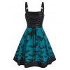 Lace Up Bat Print High Waist Cami A Line Dress - HALLOWEEN ORANGE M