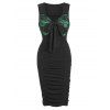 Robe Moulante Panneau en Dentelle sans Manches avec Nœud Papillon - Noir L
