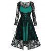Ensemble de Robe Crâne en Dentelle de Grande Taille à Lacets et de Robe à Bretelle - Vert Algue 3X