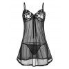 Ensemble de Body Transparent de Grande Taille avec Nœud Papillon - Noir 3XL