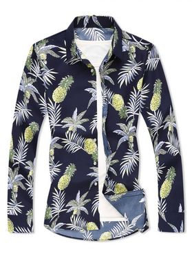 Chemise Boutonnée à Imprimé Feuille Ananas Tropical