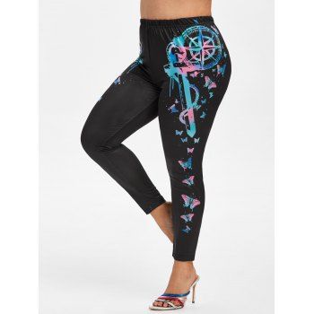 

Plus Size Butterfly Print High Rise Fitted Leggings, Black