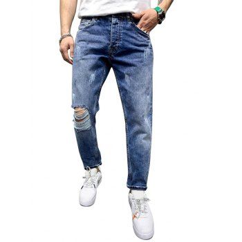 

Distressed Destroy Wash Scratch Casual Jeans, Light blue