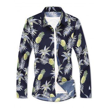 

Tropical Leaf Pineapple Print Button Down Shirt, Midnight blue