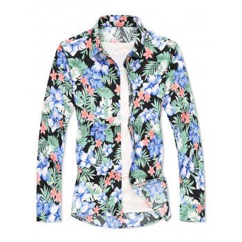 

Plant Leaf Flower Print Button Up Shirt, Multicolor a