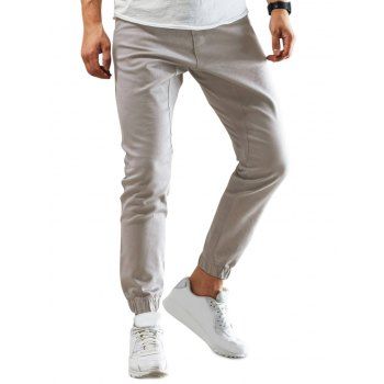 

Solid Drawstring Beam Feet Pants, Light gray