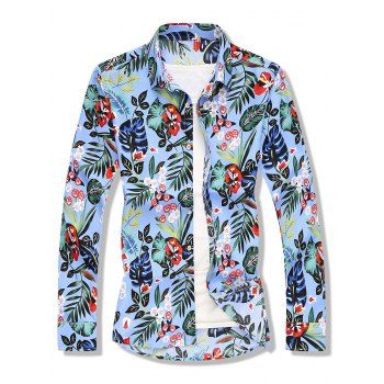 

Plant Leaf Floral Print Beach Casual Shirt, Light blue