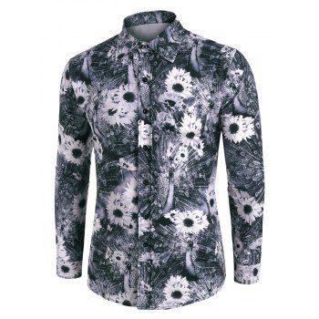 

Sunflower Peacock Print Long Sleeve Shirt, Multicolor f