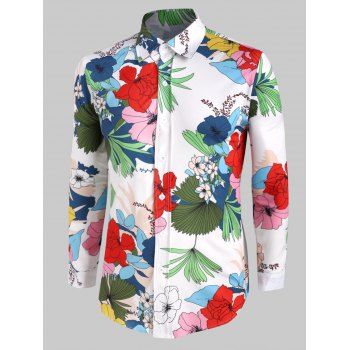 

Flower Plant Long Sleeve Button Up Shirt, Multicolor b