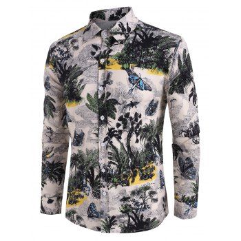 

Palm Tree Butterfly Print Button Up Casual Shirt, Multicolor i