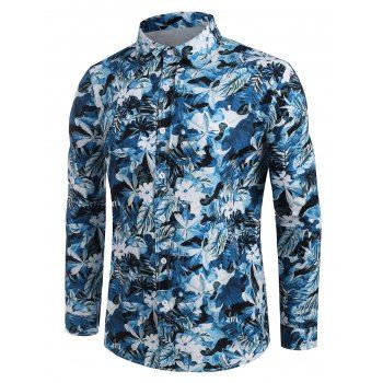 

Allover Floral Leaf Print Button Up Casual Shirt, Multicolor f