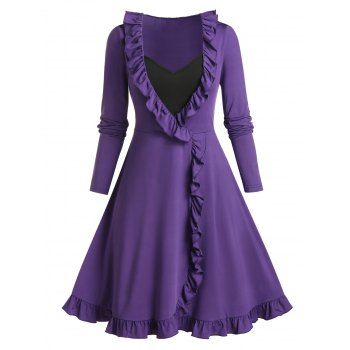

Plus Size Ruffles 2 In 1 A Line Dress, Heliotrope purple
