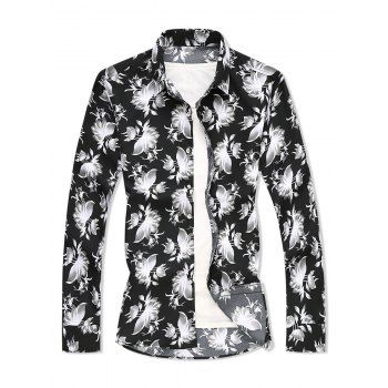 

Flower Plant Print Button Down Shirt, Black