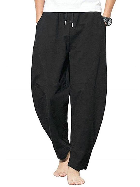 Pantalon Décontracté Simple à Ourlet Fendu à Cordon - Noir XL