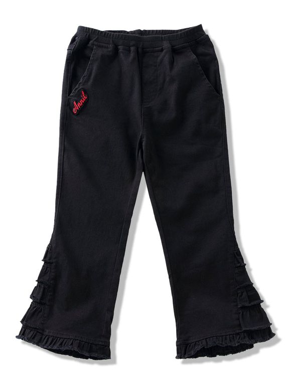 Pantalon Bootcut Lettre Brodée Design à Volants - Noir 120