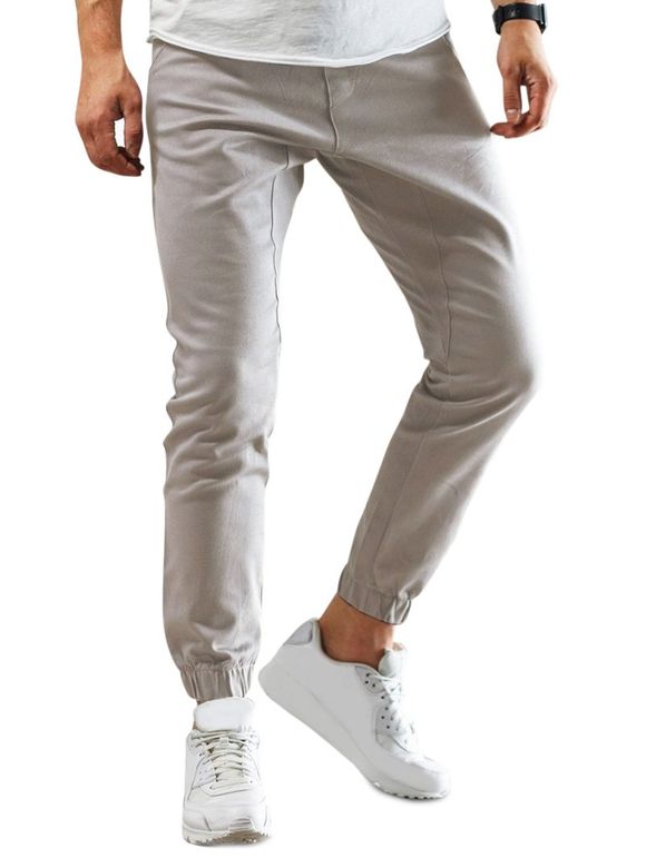 Pantalon en Couleur Unie à Pieds Etroits - Gris Clair 2XL