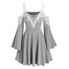 Robe en Dentelle Insérée à Epaule Dénudée - Oie grise 2XL