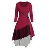 Grommet Mesh Insert High Waist Asymmetrical Long Dress - LAVA RED 3XL