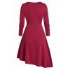Grommet Mesh Insert High Waist Asymmetrical Long Dress - LAVA RED 3XL