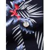 Tropical Leaf Flower Print Button Up Long Sleeve Shirt - BLACK XS