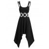 Robe Longue Asymétrique Panneau en Dentelle à Taille Haute - Noir L