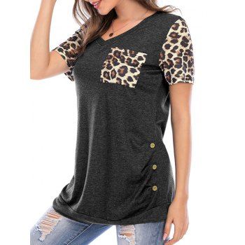 

Leopard Chest Pocket Buttoned Tunic Tee, Gray