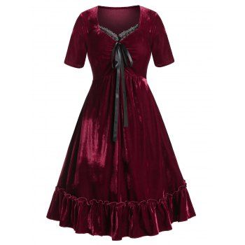 Image of Plus Size Retro Velour Lace Ruffle Dress