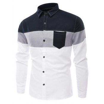 

Colorblock Chest Pocket Stitching Button Up Shirt, Cadetblue
