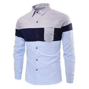 

Colorblock Chest Pocket Stitching Button Up Shirt, Gray