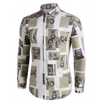 

Figure Pattern Contrast Patch Long Sleeve Shirt, Multicolor c