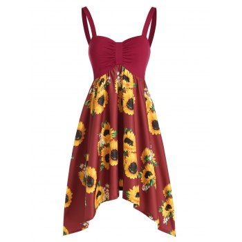 

Backless Asymmetric Sunflower Summer Dress, Deep red