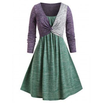 

Plus Size Twist T-shirt and Space Dye Cami Dress Set, Multicolor