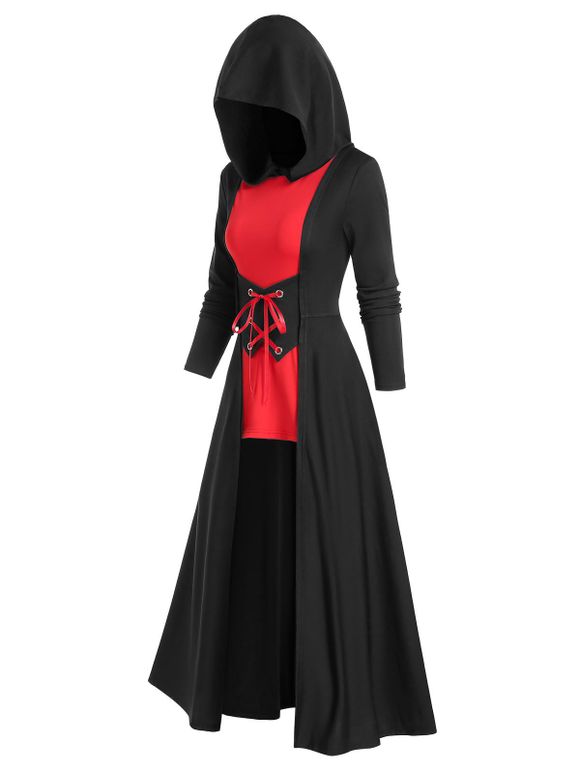 Robe Cape à Capuche Gothique en Deux Couleurs avec Lacets - Noir XL