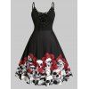 Plus Size Halloween Skull Flower Lace-up Cami Dress - BLACK 1X