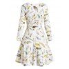 Robe Tordue Motif de Plume à Taille Haute - Blanc L