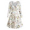 Robe Tordue Motif de Plume à Taille Haute - Blanc 2XL