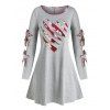 Long Sleeve Daisy Print Bowknot Detail Ripped Dress - LIGHT GRAY 2XL