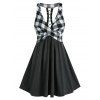 Robe Imprimée Vintage à Carreaux à Taille Haute à Lacets au Dos - Noir 2XL