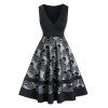 Robe en Dentelle Motif de Crâne de Grande Taille à Col V - Noir L