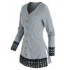 T-shirt Tricoté Boutonné Ourlet en Dentelle à Col V - Nuage Gris L