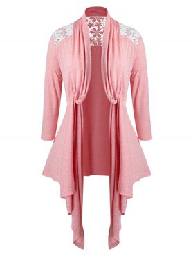 Plus Size Lace Panel Twisted Collarless Asymmetrical Cardigan