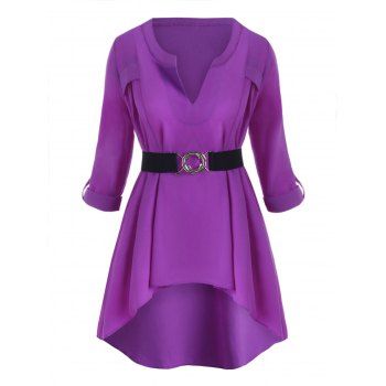 

Plus Size Roll Up Sleeve High Low Top, Purple