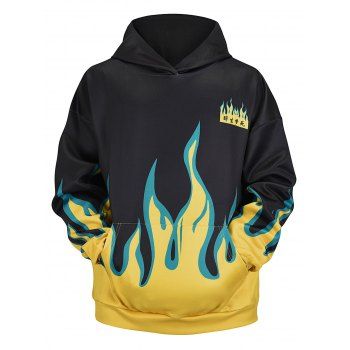 

Flame Print Kangaroo Pocket Hoodie, Black