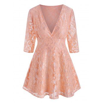

Plus Size Low Cut Lace Blouse, Light orange