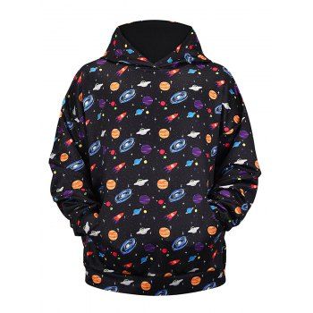 

Kangaroo Pocket Universe Planets Print Hoodie, Black